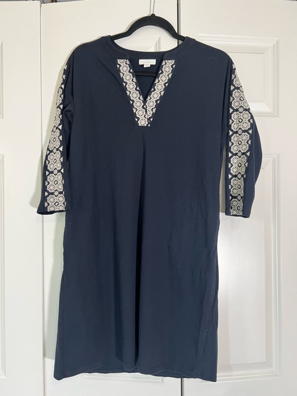 J. Jill Navy Tunic  dress with ivory Floral Embroidery